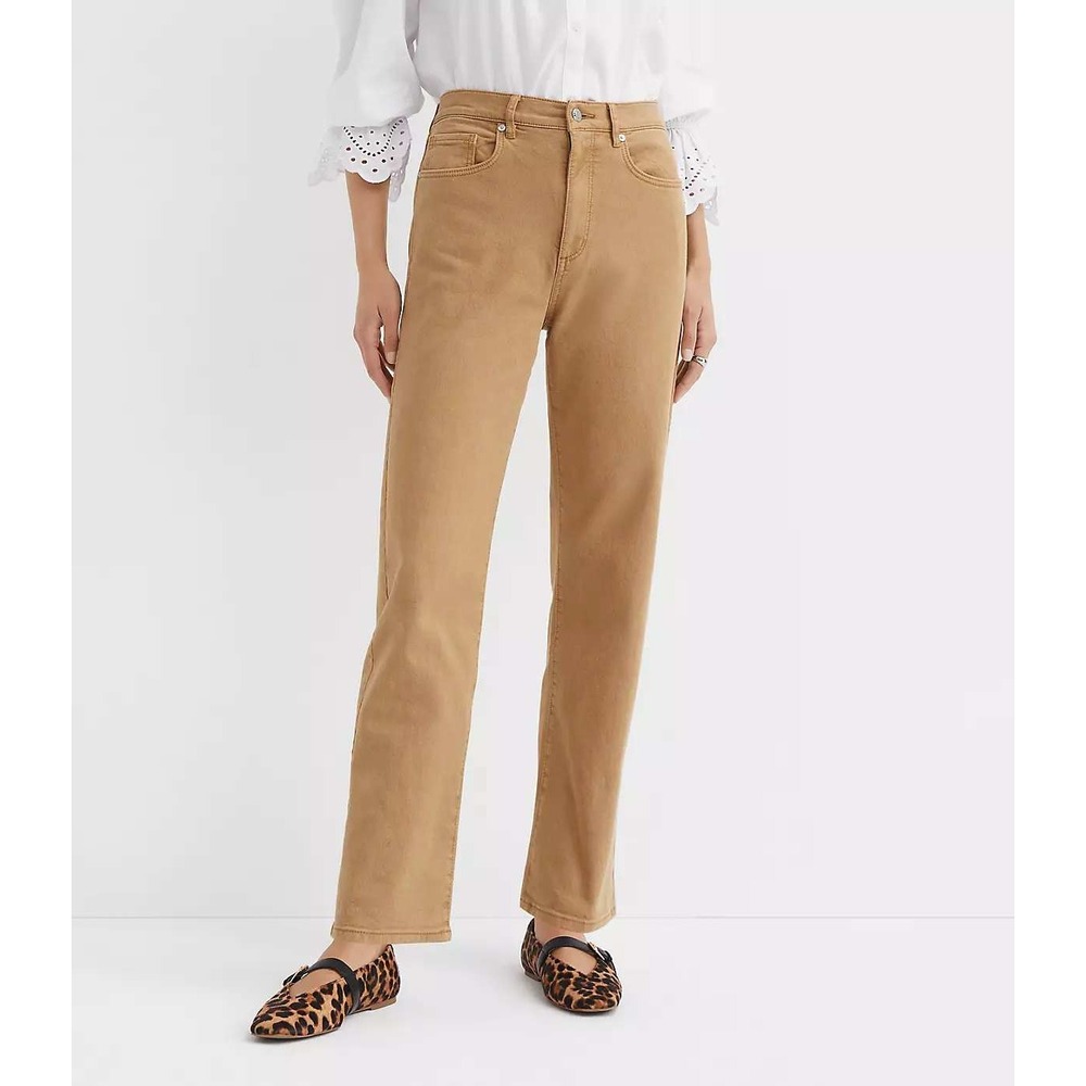 LOFT High Rise The Straight Leg Jeans Cashew Tan 27/4 New With Tags